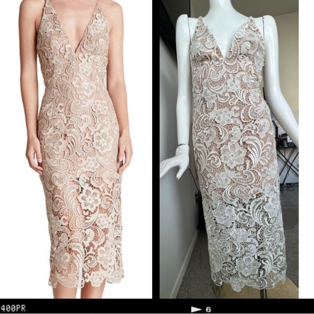 NEW! DRESS THE POPULATION Marie ivory lace midi dress(S)